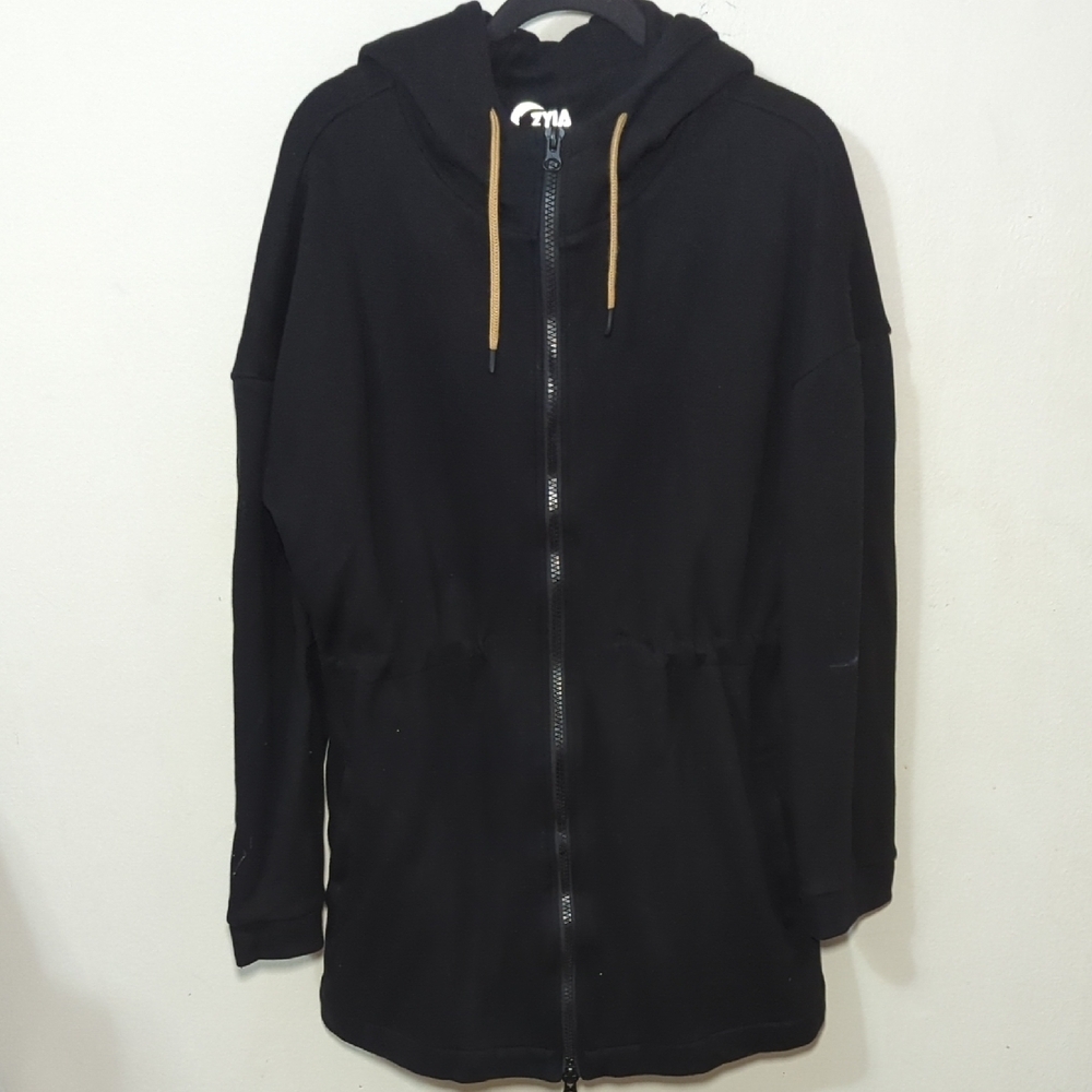 ZYIA Long Hoodie Sweatshirt Black Cinched Waist Athleisure Women's Size 4XL